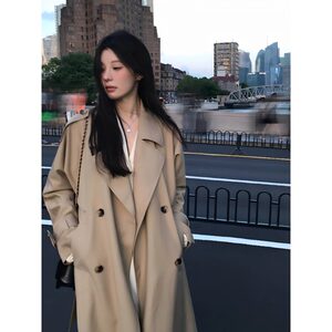 
Tall extended version khaki large size windbreaker coat for women 2026 new spring and autumn extra long high-end coat