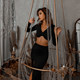 Lazer Lazer European and American knitting sexy short top+split skirt V -neck long sleeve wrapped chest bag hip mid skirt