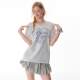 ziziFei summer American retro grey basic letter print V-neck loose large top short-sleeved T-shirt for women