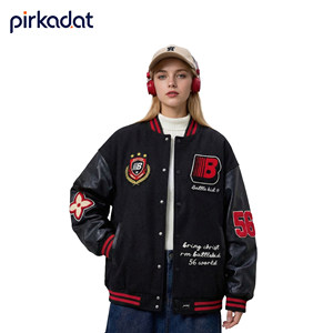 
PIRKADAT American retro style embroidered baseball uniform men's winter thickened loose cotton clothing couple's cotton clothing