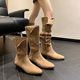 Maillard pointed toe pile boots for women's western cowboy boots 2025 autumn and winter new button high boots thick heel boots