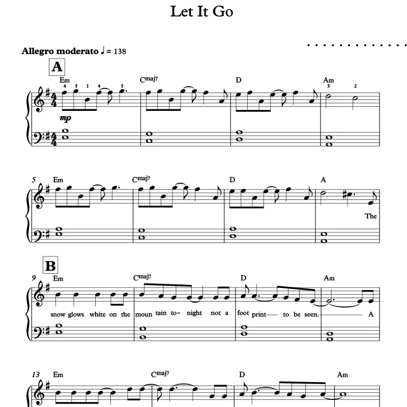 高清乐谱不伤眼let It Go迪士尼冰雪奇缘主题曲钢琴谱带歌词1336 Taobao