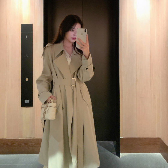 
ByYou new autumn and winter British style light khaki windbreaker jacket women's long high-end casual waist coat