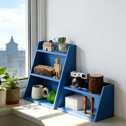 Solid Wood Storage Rack, Retro Desktop Storage Cabinet, Wooden Double-Layer Storage Rack, Water Cup Holder, Office Storage and Organization Rack