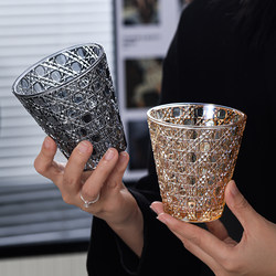 High-Grade Gemstone Pattern Embossed ins Glass Cup for Home Use, Simple Retro Milk Juice Water Cup, Milk Coffee Tea Cup