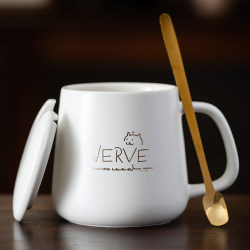 Simple ins Japanese-Style Cup with Lid and Spoon, Ceramic Cup for Drinking Water, Coffee Cup, Women's Water Cup, Men's Gift, Drinking Mug