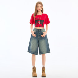 Wide-Leg Five-Point Denim Shorts for Women, New Summer Style, Relaxed and Loose Shorts, High-Waisted, Slimming, Vintage Mid-Length Pants
