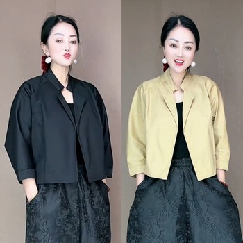
Fashionable mother's clothing solid color three-quarter sleeve large size short coat spring style foreign style casual versatile stand-up collar loose top