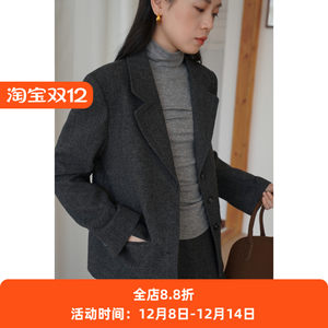 
British retro style gray loose short wool wool suit jacket for women's wool autumn and winter commuting small