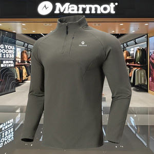 Marmot土拨鼠卫衣男秋冬保暖加绒立领长袖打底衫户外健身运动上衣