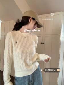 
Embroidered twist sweater for women in autumn and winter Korean version 2025 new chic lazy style loose pullover long-sleeved sweater