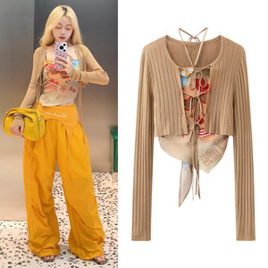 
Sun Yi's same style short singlet 2026 new summer women's group style halter neck strapless vest two-piece knitted sweater for women