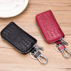 Genuine Leather Crocodile Pattern Zipper Universal Men's Car Key Case, Cowhide Waist-Hanging Simple Household Key Case, Universal for Women