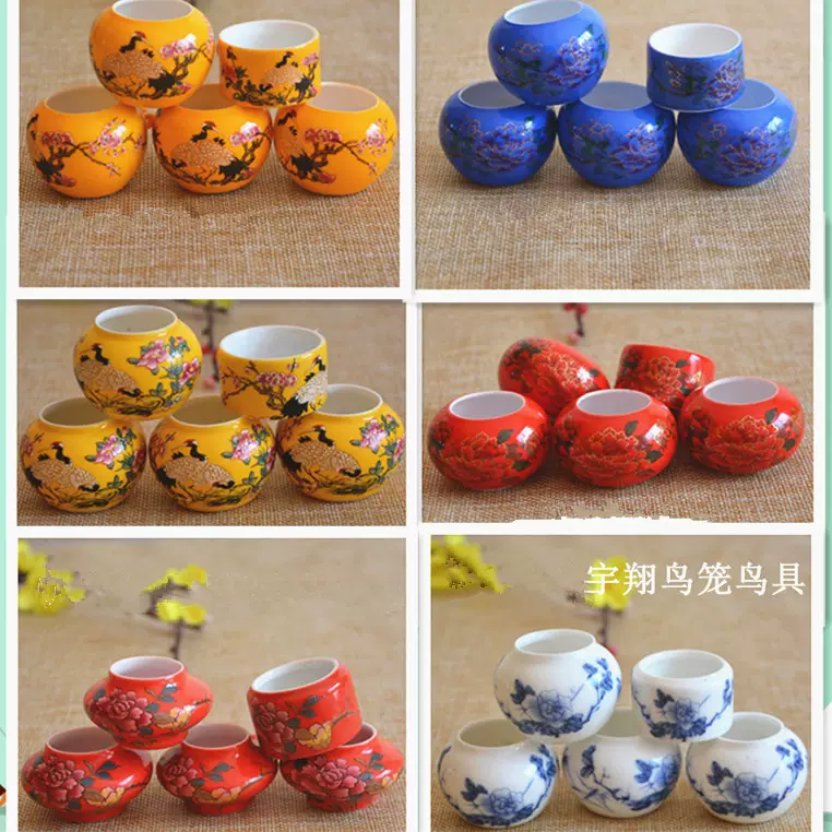 红子靛颏等小型鸟的食碗，水碗青花图案食罐