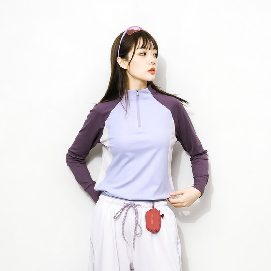 
Epicsocotra autumn and winter outdoor sports color-blocked half-zip quick-drying long-sleeved T-shirt thickened bottoming shirt tops for women