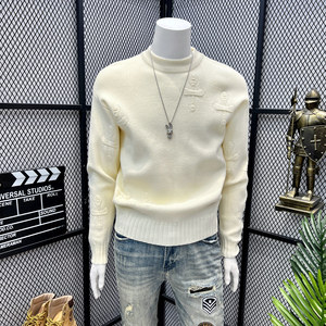 
Men's jacquard sweater 2025 new autumn and winter thickened styling underwear bottoming shirt trendy men's knitted sweater