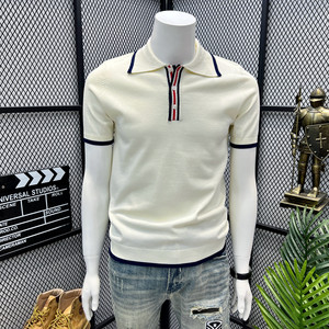 
Light luxury temperament contrasting lapel sweater short-sleeved Paul shirt men's knitted top breathable Polo shirt