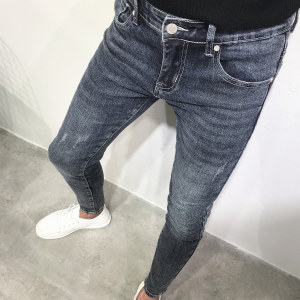 Be old blue -gray wild classic elastic denim trousers men's tide autumn new Korean version of slim feet society youth net red