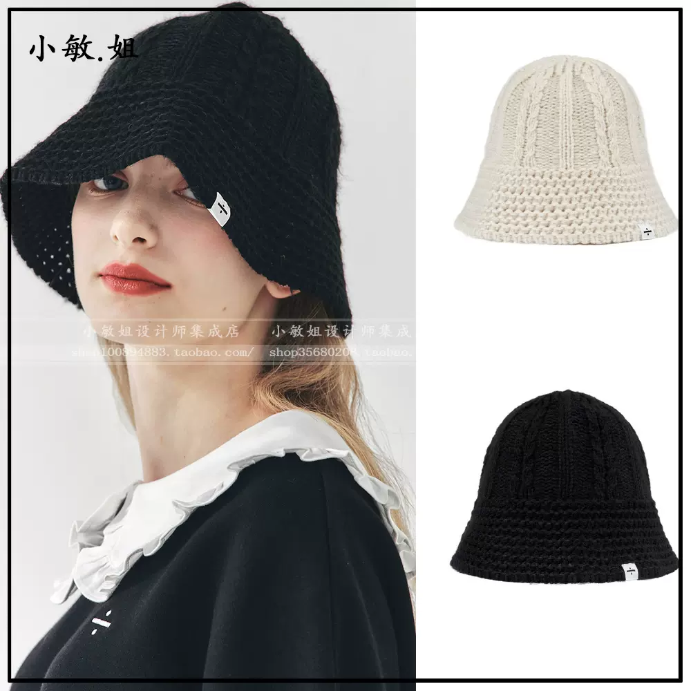 郑秀妍22秋韩国设计师品牌BLANC&ECLARE新款10月小除号针织渔夫帽-Taobao