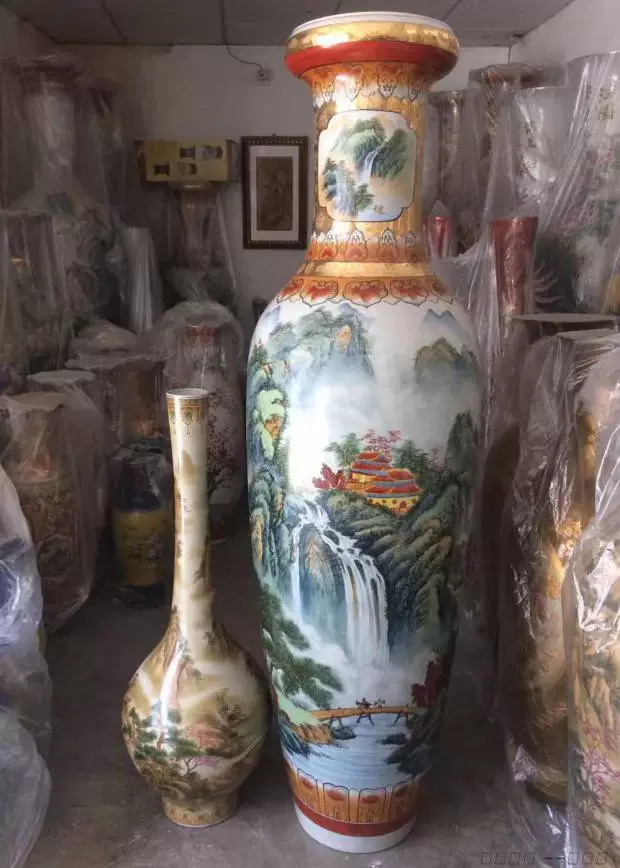 潮州陶瓷落地大花瓶陶之坊瓷艺摆饰菊口浮金