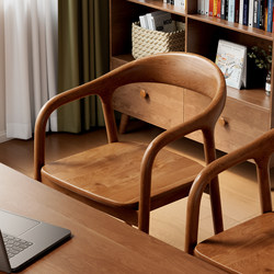 Nordic Solid Wood Dining Chair, Home-Use Backrest Chair, Walnut Comfortable Chair, Simple Retro Armchair, Tea Table Chair, Desk Chair