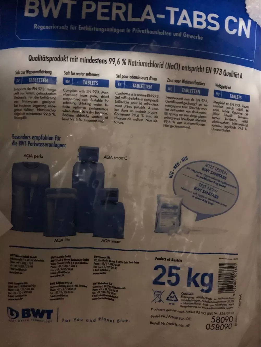 德国水丽BWT倍世软水盐原装进口25公斤/袋江浙沪一袋外地3袋-Taobao