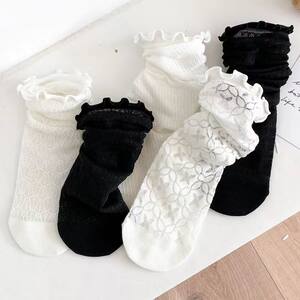 White lace socks Children in summer thin jk pile of socks in summer Mary Zhen fungus edge black midskins female