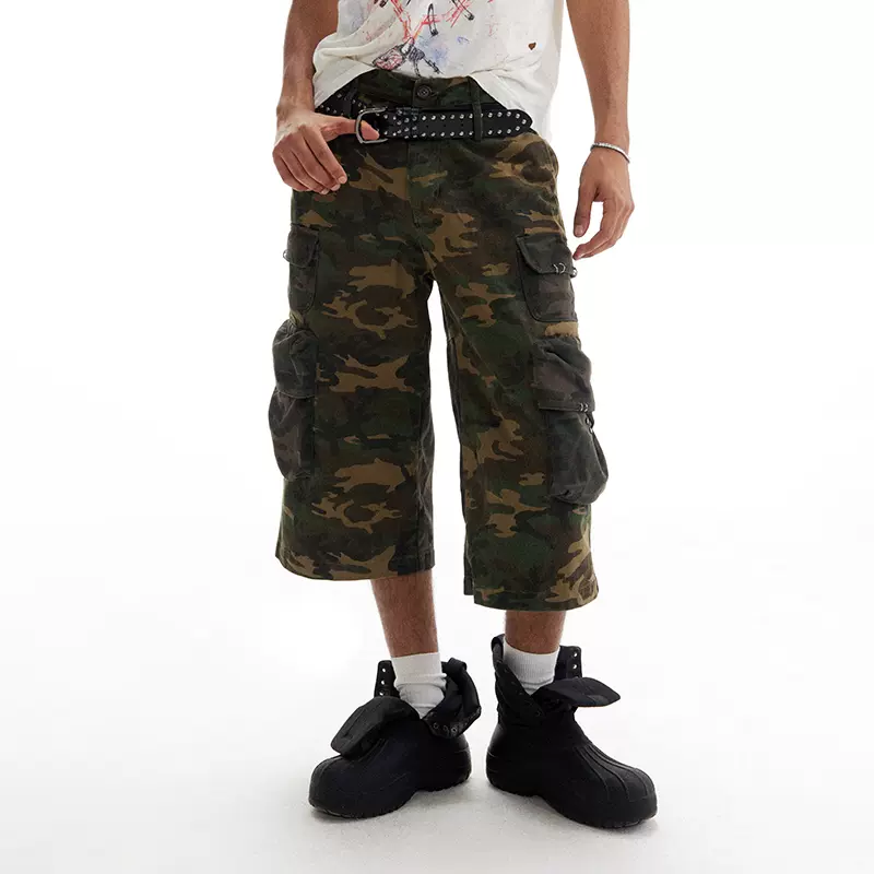 CONP 24SS 坠入星河工装迷彩七分裤美式复古拼接休闲裤-Taobao Malaysia 