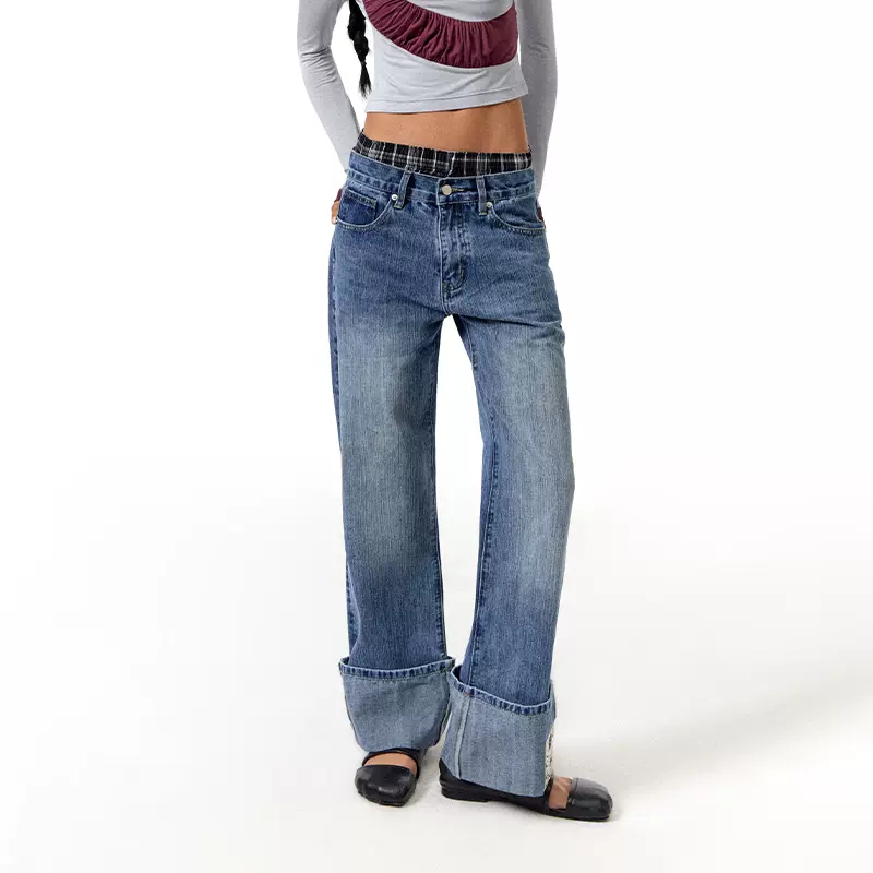 CONP 24SS Ripped Detail Jeans 原色洗水大郭形亮片破洞牛仔裤-Taobao 