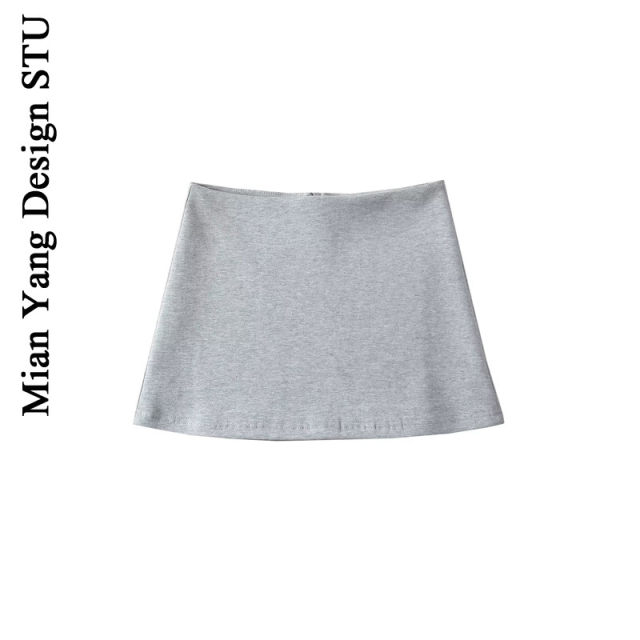 Cotton American solid color high waist hip A-line skirt, rear zipper hot girl anti-exposure pure and retro slim skirt