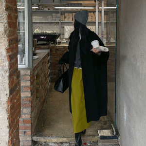 
PURITYYH black double-sided woolen coat for women winter Korean style premium lapel mid-length alpaca coat