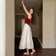 Light cloth-toned spring and summer lace embroidered skirt hooked cotton A-line large umbrella skirt white vacation style skirt