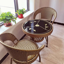 Rattan Chair and Table Three-Piece Set for Balcony Leisure, Round and Square Coffee Table for Living Room, Outdoor Faux Rattan Table and Chairs, Popular for Small Apartments and Home Use