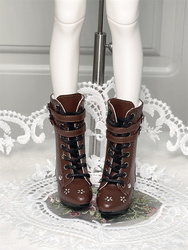 Bjd Baby Shoes 4 Points Pointed Toe Carved Retro Double Strap High Heel Boots