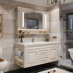 American Bathroom Cabinet Combination Bathroom Integrated Ceramic Basin Retro Oak Solid Wood Washbasin Smart Bathroom Cabinet