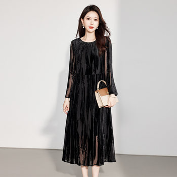 
Hangzhou Silk Velvet Dress Women's 2025 Autumn and Winter Silk Long Skirt Waist Slimming Mother's Wear Mulberry Silk Skirt