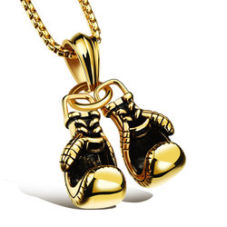 2026 European and American Double Boxing Glove Alloy Pendant Necklace, Personalized Men's Boxing Glove Fitness Sports Accessories