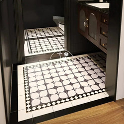 Yuli French-Style Border Tiles 200X200 Bathroom Dining Room Kitchen Black and White Floor Tiles Entrance Balcony Tiles