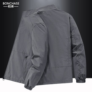
Men's jacket spring and autumn thin outdoor casual stand collar loose large size multi-pocket middle-aged and elderly dad jacket