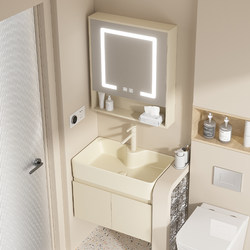 Cream-Style Small Apartment Multi-Layer Solid Wood Bathroom Cabinet Wall-Mounted Bathroom Sink Cabinet Combination Bathroom Washbasin