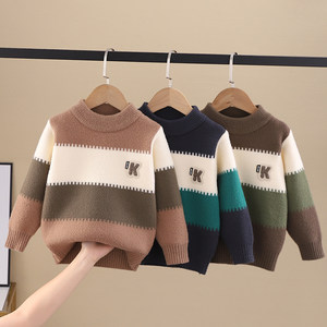 
Boys' sweater winter clothes 2025 boy mink velvet sweater autumn and winter boy bottoming shirt pullover children's top