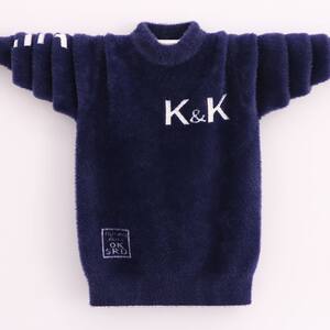 
Boys mink plush sweater 2025 spring and autumn new thickened pullover knitted sweater children's base shirt medium-sized children's trend