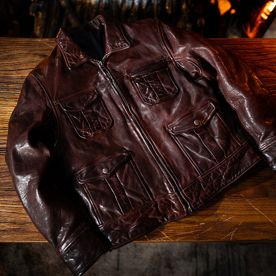 
Mochen Heavy Industry Vegetable Tanned Sheepskin Men's Retro Old Jason Same Multi-Pocket Lapel Leather Jacket 2081