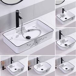 New Chinese-Style Ceramic Countertop Washbasin Single Basin Art Basin Square Household Bathroom Balcony Basin Washbasin