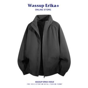 
WASSUP ERIKA Japanese gray warm stand collar cotton coat for men winter new cotton coat for couples solid color coat for women
