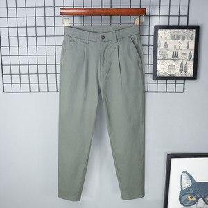 
Summer thin pure cotton loose nine-point casual pants men's tapered light green small feet breathable high-end elastic new style