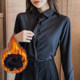 velvet thickened black shirt for women in autumn and winter long-sleeved new work clothes large size workwear inner wear warm white shirt for women
