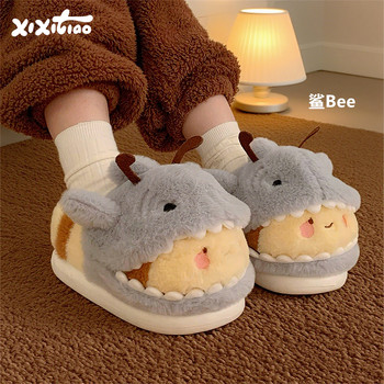 
Thin strips of creative shark bee fur shoes for men and women