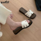 Slim strips, fashionable color-blocking wedge-proof slip-on women's casual versatile square-toe sandals ins