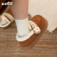 Thin strips of one-leg Lok Fu cotton slippers for women, winter warm and non-slip outer wear ins plaid star plus velvet bread shoes